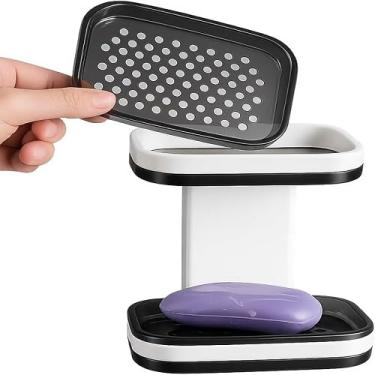 Imagem de Porta Sabonete Duplo para Parede, Plástico, Adesivo, 17x13x9 cm, Instalação Horizontal ou Vertical, Suporte para Banheiro