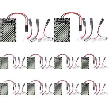 Imagem de QAUBEN Pacote com 10 Luzes de teto LED 3014 48-SMD para interior de carro, luz de painel LED, luz de placa de leitura, teto, lâmpada de mapa com adaptadores BA9S T10 Festoon, azul gelo (DC 12-24V)