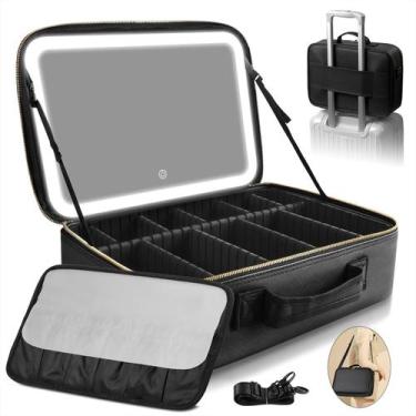 Imagem de Bolsa de maquiagem Suupvaor Large Travel com espelho LED de 15 e 3 cor