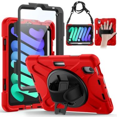 Imagem de Gerutek Capa para iPad mini 7 (A17 Pro) 2024/Mini 6 2021 21.1 cm, capa à prova de choque para iPad mini 7/6ª geração com protetor de tela, suporte giratório de 360°, alça de mão/ombro, suporte para