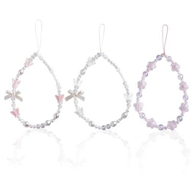 Imagem de 3unid Pulseiras de Contas para Celular, Cordão Pulseira de Celular Borboleta Flor Olho Grego Laço Pulseira Pulso com Contas para Mulheres Chaveiro Celulars (Estilo 1)
