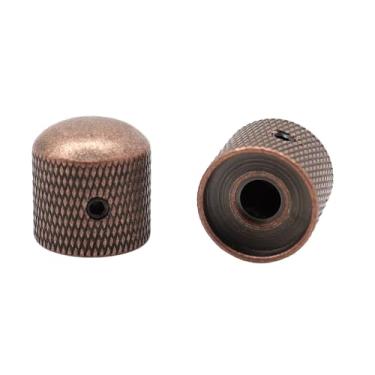 Imagem de XIYANGJUAN 2 maçanetas para baixo elétrico, tampa de controle de tom de volume de metal cobre vermelho com chave inglesa para acessórios de guitarra baixo Telecaster (cobre vermelho)