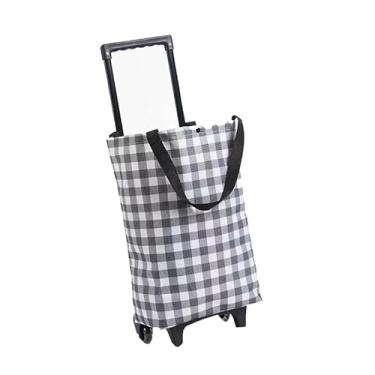 Imagem de Zhjvihx Carrinho de Compras, Carrinho Leve de de Compras de Economia Durável Dobrável para Transportar para Acampar (Grade preta e branca)