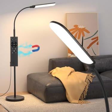 Imagem de Luminária de chão de LED, lâmpada de chão super brilhante de 18 W para sala de estar, cores contínuas ajustáveis e brilho com pescoço de ganso, luz de leitura para cuidados com os olhos com controle