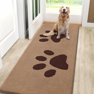 Imagem de Smiry Tapete de porta de cachorro para patas lamacentas 139 x 61 cm, capacho antiderrapante lavável, tapete de entrada absorvente para piso interno, bege
