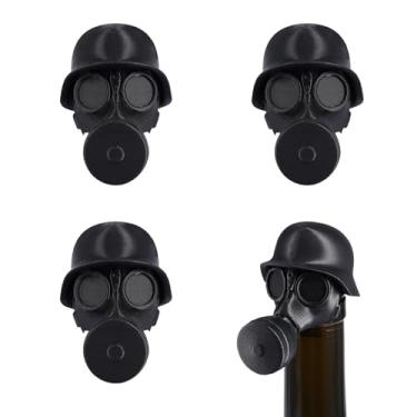 Imagem de ZFLYCANP 4 peças de rolha de garrafa de cerveja, rolhas de garrafa de vinho reutilizáveis, capacete de cerveja criativo vintage, capa de design militar de máscara de gás para garrafa de refrigerante
