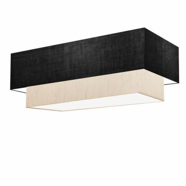 Imagem de Plafon Duplo Retangular Vivare Md-3044 Cúpula Em Tecido 70x30cm X 60x25cm - Bivolt Preto-linho-bege 127/220v
