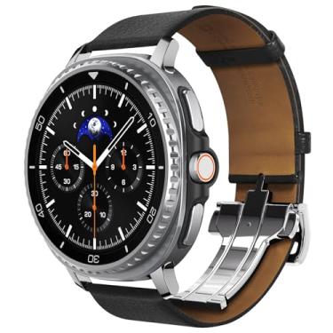 Imagem de Spigen Pulseira de couro genuíno Enzo projetada para Samsung Galaxy Watch 8 de 44/40 mm, 8 Classic de 46 mm (2025) - preta