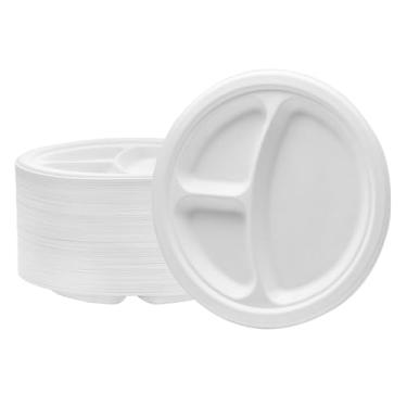 Imagem de Pratos redondos de papel ecológicos para cana-de-açúcar, 25 cm, pacote com 100