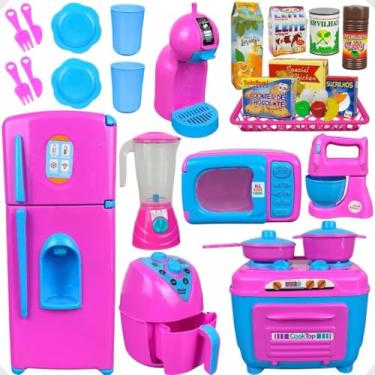 Imagem de Kit Cozinha Infantil Completo Geladeira Fogão Comidas Eletrodomésticos 32pcs