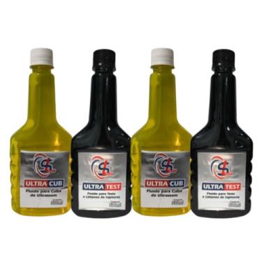 Imagem de Kit Automotivo para Limpeza de Bicos Injetores, 4 Frascos de 500ml, 2 Fluidos para Cuba de Ultrassom + 2 Fluidos para Teste