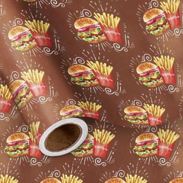 Imagem de LeZakaa Rolo de papel de embrulho engraçado, lindo hambúrguer e batatas fritas "Better Together" para presente de aniversário, Dia dos Namorados, casamento, crianças e adultos, mini rolo de 43 x 9,8 m