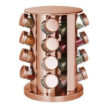 Imagem de Porta Temperos Rose Gold 16 Potes de Aço Inox