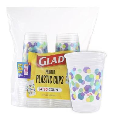 Imagem de Glad Everyday Clear Plastic Cups with Polka Dot Print - Strong and Sturdy Cup for All Occasions, Holds 18 Ounces, 20 Count