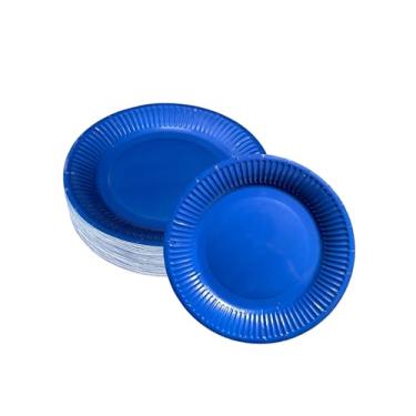 Imagem de NOVIPEROW 100 pratos de papel coloridos, pratos de papel redondos de 17 cm, pratos de sobremesa descartáveis resistentes premium para dia dos namorados, aniversários, chás de bebê, festas (azul escuro