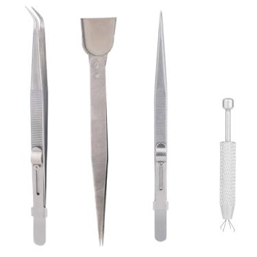 Imagem de 4pcs Kit Ferramentas Decoração Bolos, Conjunto Pinças e Ferramenta Agarrar Granulados Aço Inoxidável Caneta Colher Granulados para Assar Bolo Cupcake Biscoito Decoração Contas Joias DIY
