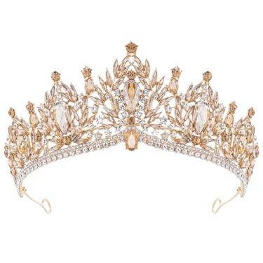 Imagem de CoTeeZa Coroa de tiaras de rainha em ouro rosa para mulheres - acessórios de cabelo de noiva de strass de folha barroca, acessório de cabeça de deusa para casamento, aniversário, baile de formatura