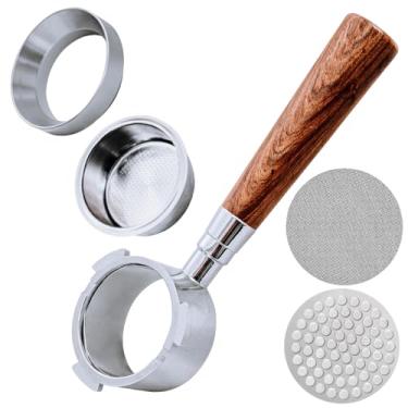 Imagem de Filtro portátil sem fundo de 54 mm com 3 orelhas, inclui funil de dosagem magnético, telas de filtro gravadas e sinterizadas, cesta de dose dupla, suporte de aço inoxidável com alça de sequoia, serve