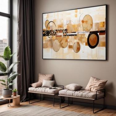 Imagem de Quadro com Moldura Sala Quarto Abstrato Pintura Arte Marrom Bege Creme Decorativo Horizontal Grande Hall