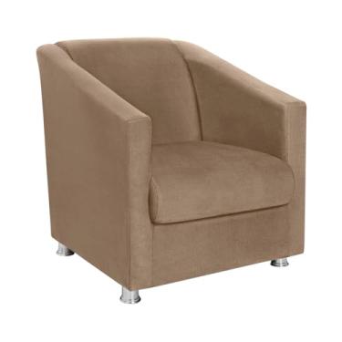 Imagem de Vit Decor Poltrona Bege Bia Design Cúbico Acolchoado com Pés Cromados - Poltrona Envolvente para Sala de Estar, Recepção e Home Cinema - 75cm Altura x 65cm Largura (Capuccino)