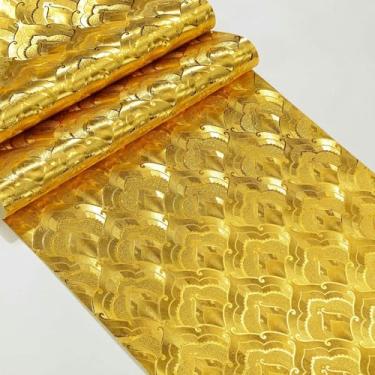 Imagem de ESSMOKO Papel de parede Buddhist Hall folha dourada refletiva PVC papel de parede não autoadesivo amarelo nuvem auspiciosa sala de estar adesivo de teto dourado 53 * 950 cm
