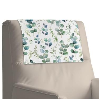 Imagem de Merkmak Capa de encosto de cabeça de folhas de eucalipto para cadeira reclinável, 1 peça de protetor de cabeça de cadeira reclinável com gancho e laço, protetor de descanso de cabeça de sofá para