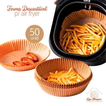 Imagem de KIT 50 UNIDADES Forma Air Fryer Descartável Antiaderente Redonda Forro