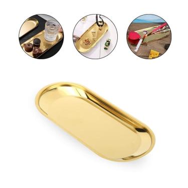 Imagem de Bandeja Inox Dourada Armazenamento Acessório Cosmético Joias