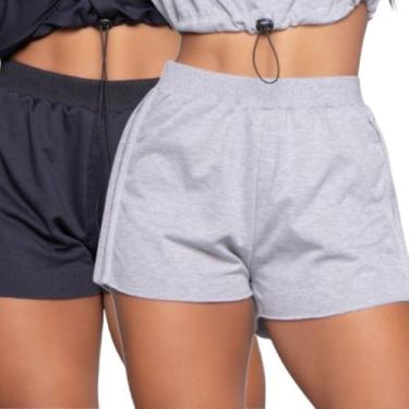 Imagem de KIT 2 Short Gringa Moletinho WLS Modas Cós Alto Blogueira Moda Casual,