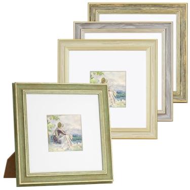 Imagem de Axeman Porta-retrato 20 x 20 cm com tapete para 10 x 10 cm, moldura quadrada ornamentada vintage de 20 x 20 cm com acrílico para exibição de parede ou mesa, design retrô decorativo rústico envelhecido