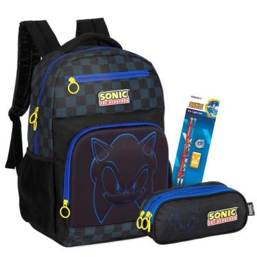Imagem de Kit Mochila Escolar Sonic Alto Relevo 3D Com Estojo Meninos - Luxcel