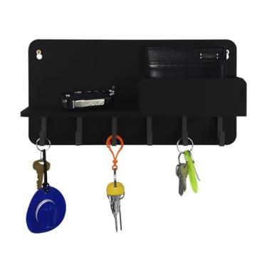 Imagem de Porta Chave Parede Preto Criativo Decorativo Casa Apartamento MDF 6MM com 6 Ganchos