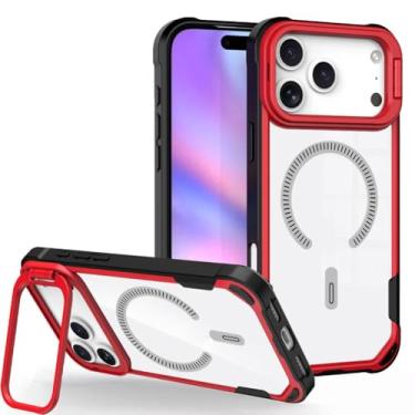 Imagem de LYJSMGZ Capa translúcida para iPhone 17Pro Max/17/17Pro/17Air, proteção magnética contra quedas de nível militar, capa fina antiamarelamento com suporte, vermelha, 17pro Max