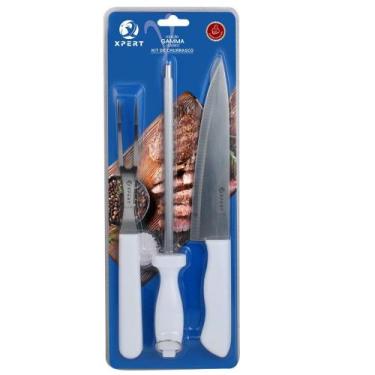 Imagem de Kit 3 Peças Para Churrasco Faca Garfo Chaira - Aço Inox - XPERT