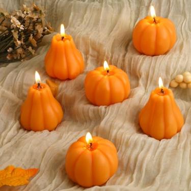 Imagem de MTLEE 6 peças de velas de abóbora de outono, lembrancinhas de chá de bebê para convidados laranja outono velas de chá de chá com caixa de presente Kraft para decoração de Ação de Graças, outono