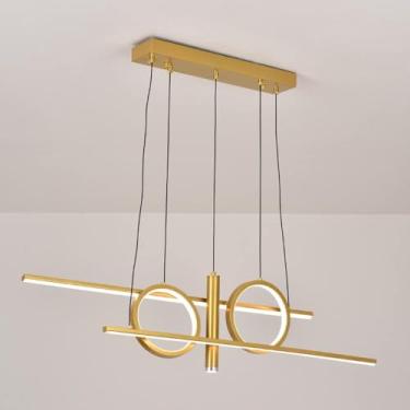 Imagem de - Lustre de metal simples para sala de jantar, luz LED regulável, anel moderno, combinação longa, luz suspensa, decoração interna para casa, luminária suspensa de teto, decoração moderna
