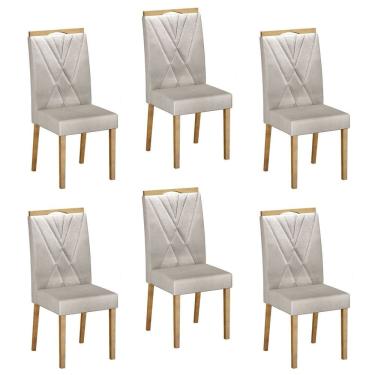 Imagem de Conjunto 6 Cadeiras para Sala de Jantar Pés em Madeira Maciça Lara Palha