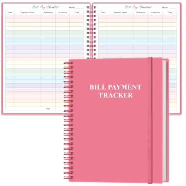 Imagem de Caderno rastreador de notas - Organizador e planejador de contas mensais A4 para orçamento pessoal financeiro, lista de verificação de pagamento de contas mensais, 21,6 cm x 28 cm, rosa