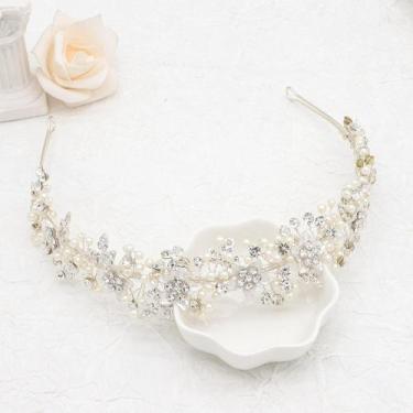 Imagem de Bandana de casamento Oriamour Bridal Pearl & Crystal Silver