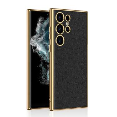 Imagem de Umiup Capa para Samsung Galaxy S24ultra/S24plus/S24, capa de proteção de couro premium elegante macia à prova de choque suporta carregamento sem fio, preta, S24 Ultra