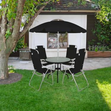 Imagem de Conjunto para Jardim Mesa com Tampo de Vidro e 4 Cadeiras e Ombrellone Noronha Bel - Preto