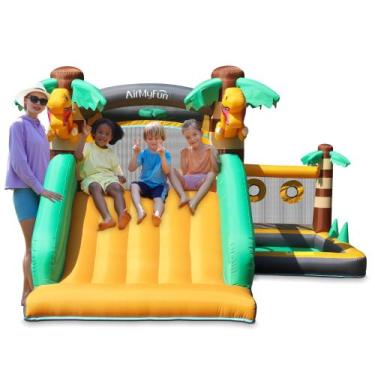 Imagem de Casa inflável AirMyFun Dino Bounce House com escorregador para criança