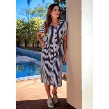 Imagem de Vestido Chemise Pau a Pique listrado Azul Marinho