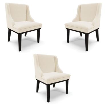 Imagem de Kit 3 Cadeiras Decorativas Sala de Jantar Base Fixa de Madeira Firenze Linho Bege/Preto G19 - Gran Belo