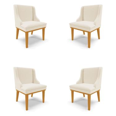 Imagem de Kit 4 Cadeiras Decorativas Sala de Jantar Base Fixa de Madeira Firenze Linho Bege/Castanho G19 - Gran Belo
