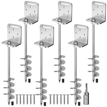 Imagem de Insaga Âncoras de solo resistentes de 45,7 cm de aço sólido de 10 mm com suporte L, para trampolim, conjunto de balanço para casa móvel, barraca de garagem, cerca de âncora de terra, lâmina de hélice