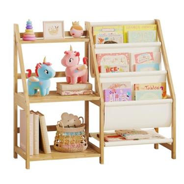 Imagem de BAMBANG Estante infantil e armazenamento de brinquedos, prateleira de livros infantis de 3 níveis, estante Montessori para berçário, quarto, sala de jogos, organizador de armazenamento de brinquedos