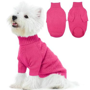 Imagem de Kuoser Suéter de cachorro grosso e quente com gola rolê, tricô para clima frio, suéter macio para cães pequenos, meninas, meninos, pulôver sólido para animais de estimação, roupas de inverno e outono