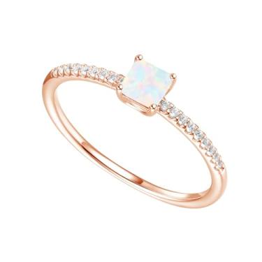 Imagem de Tirafina Anel quadrado de pedra preciosa e diamante, banhado a ouro amarelo 14K, anel solitário, anéis delicados para mulheres, anéis finos de pedra do mês de nascimento - 0,07 CTTW (pedra de 4 mm),