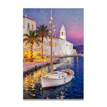 Imagem de LKXGRRSFG Portas mediterrâneas Arte em tela de Natal inspirada no impressionismo, decoração de parede quente para férias com pinceladas suaves para casa 30 x 45 cm sem moldura